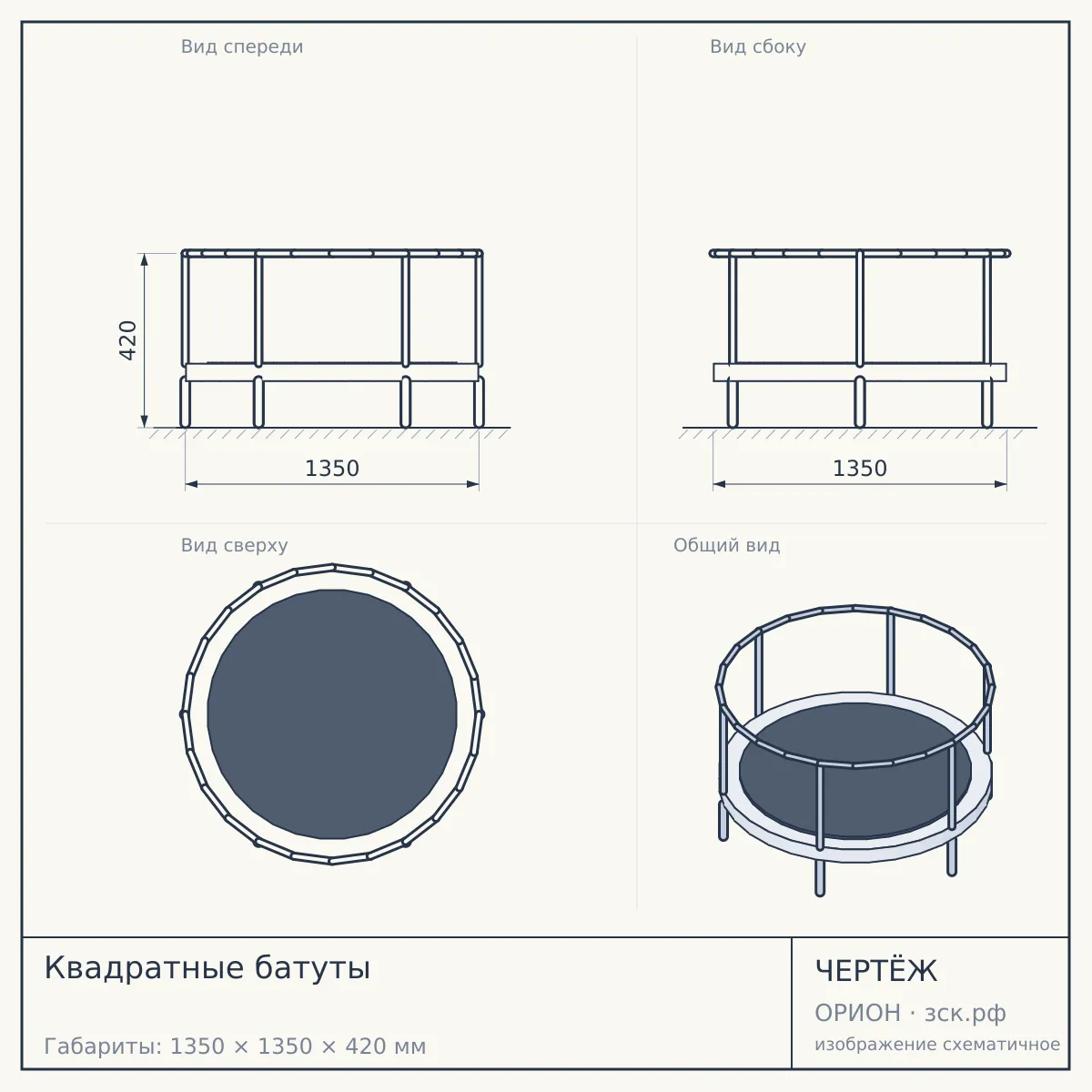 Квадратные батуты — чертёж