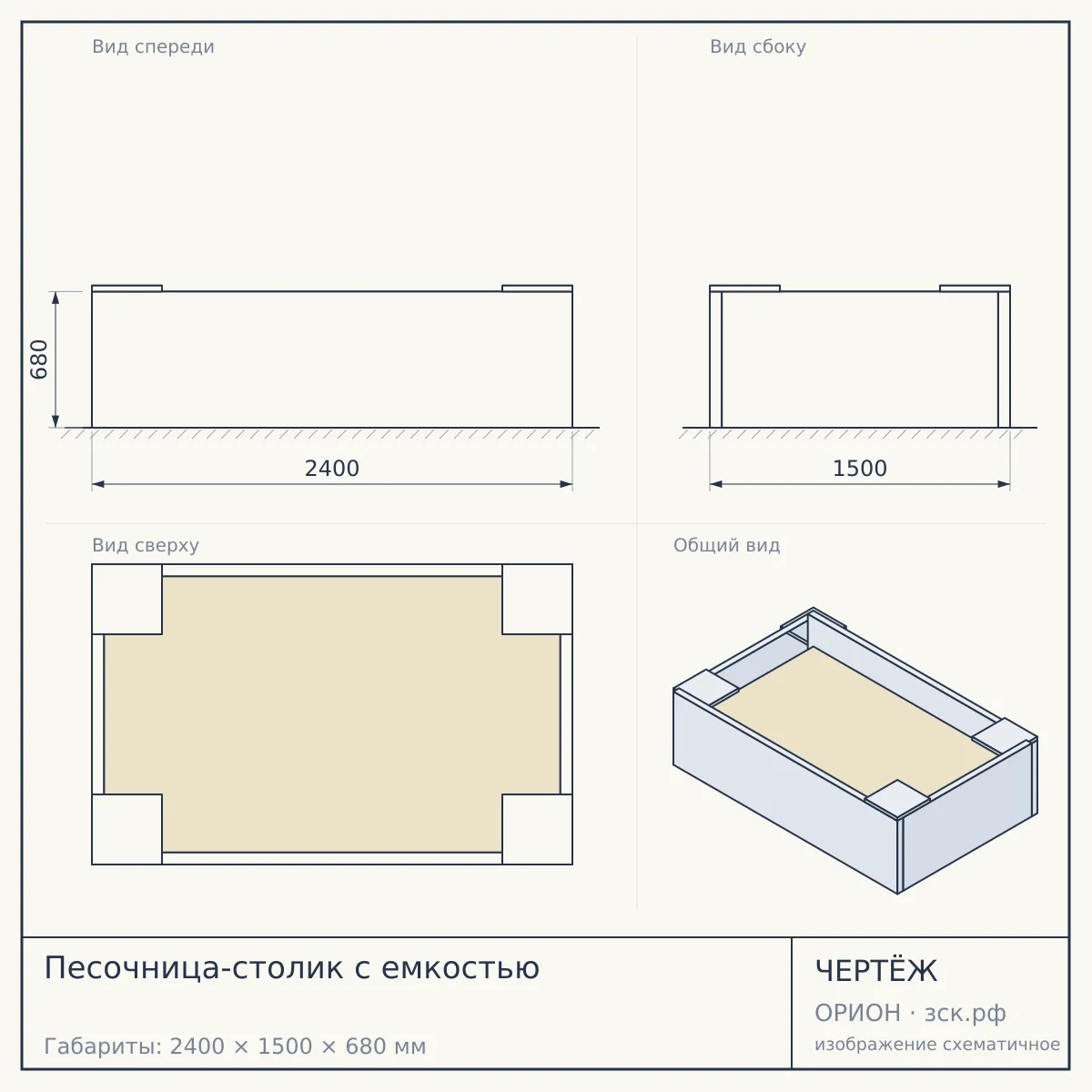 Песочница-столик с емкостью — чертёж